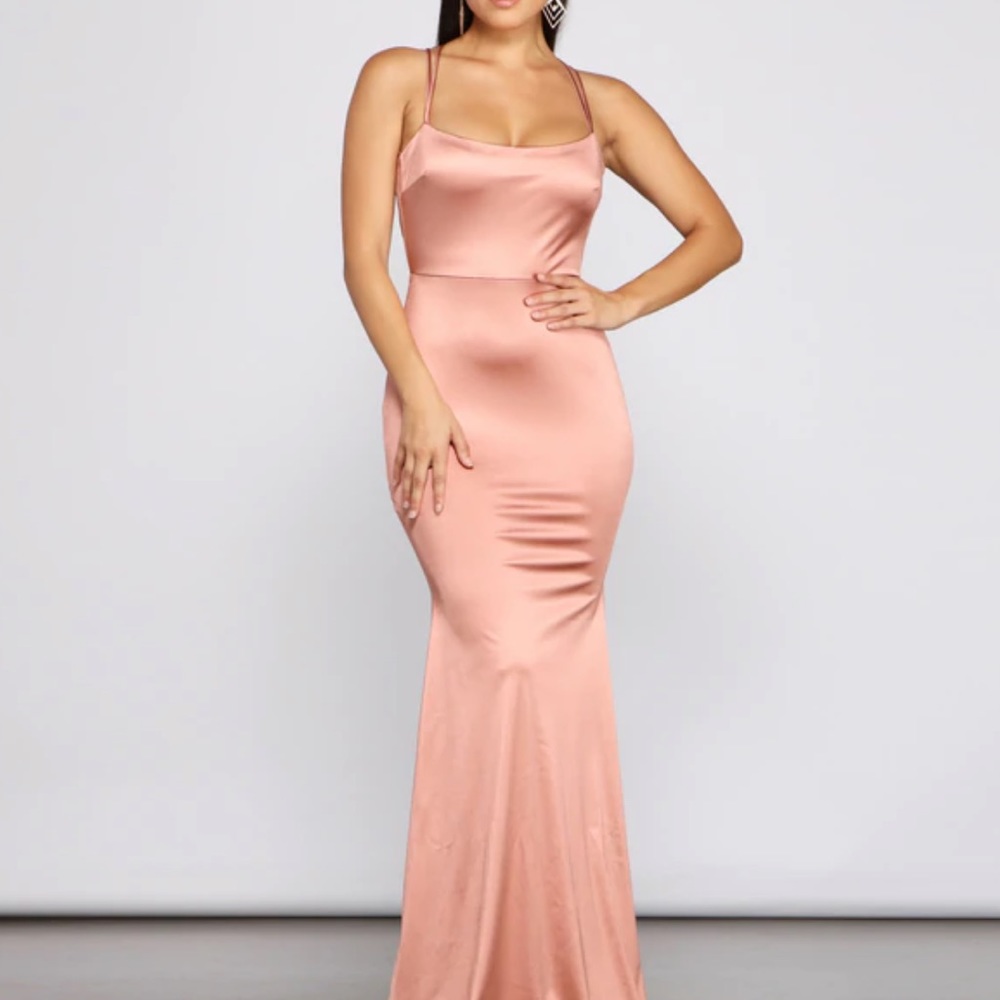 Windsor Candace Satin Ruched Mermaid Dress in rose gold